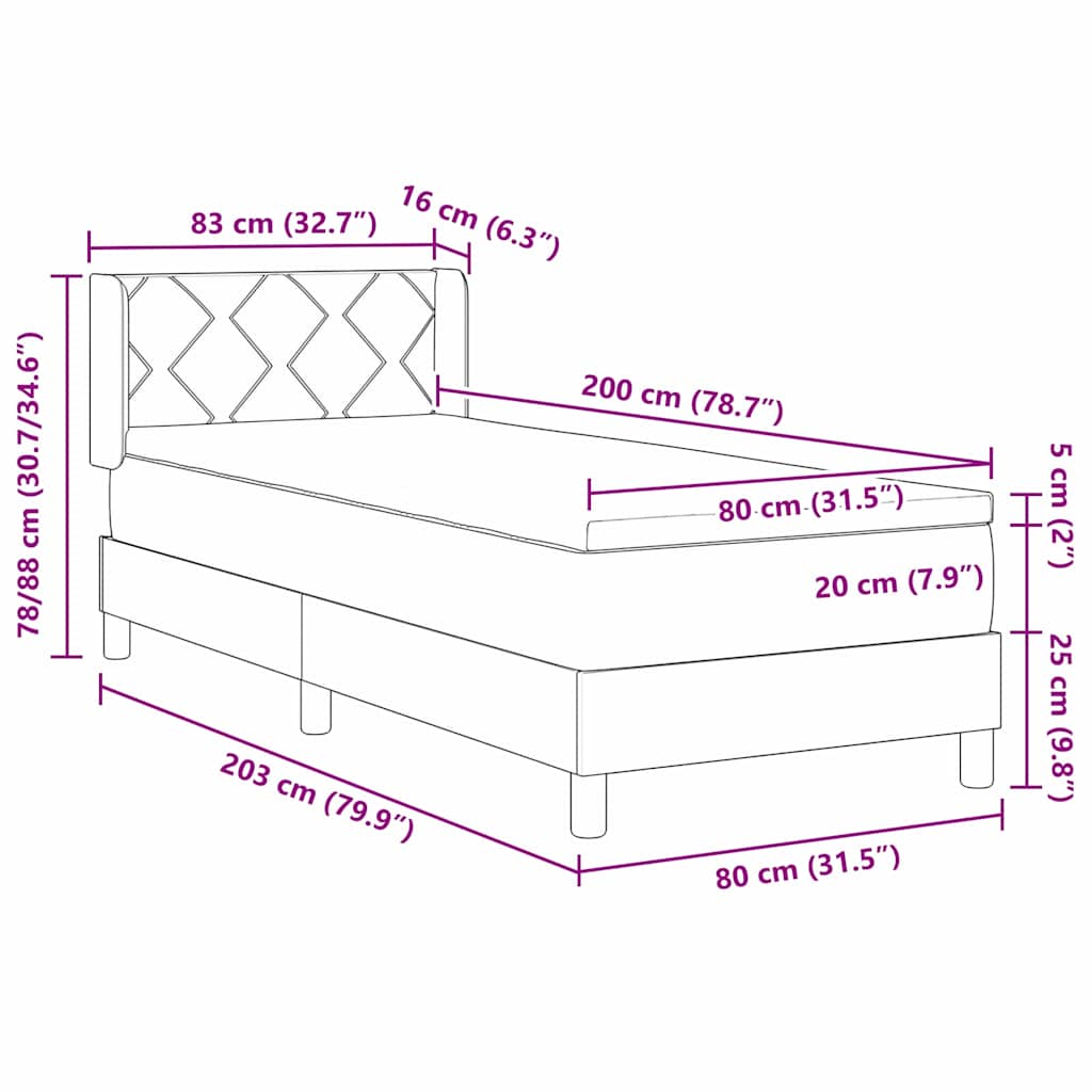 vidaXL Κρεβάτι με ελατήρια Σκούρο Γκρι 200 x 80 εκατοστά Βελούδο