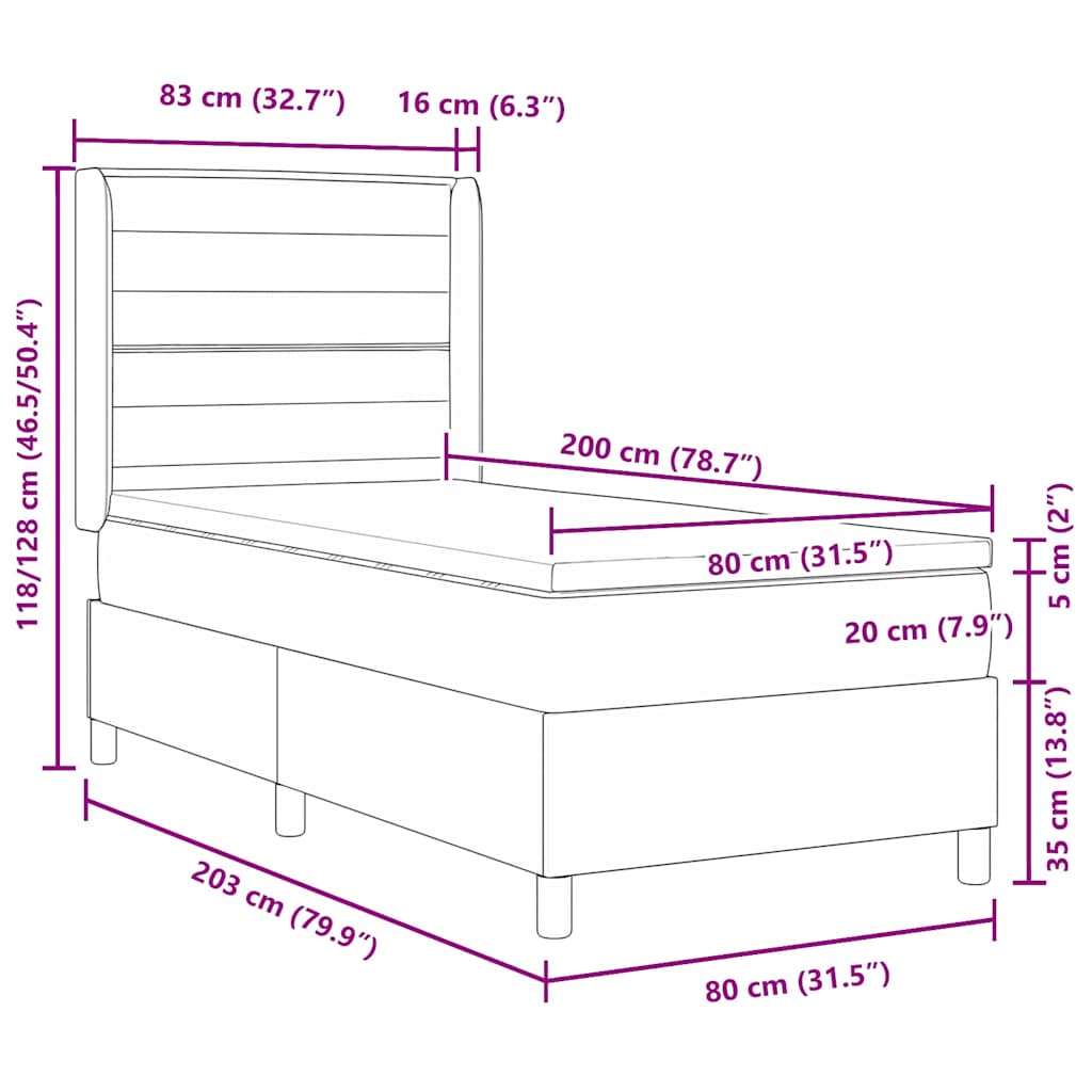 vidaXL Κρεβάτι με ελατήρια με στρώμα Μαύρο 80 x 200 cm ύφασμα