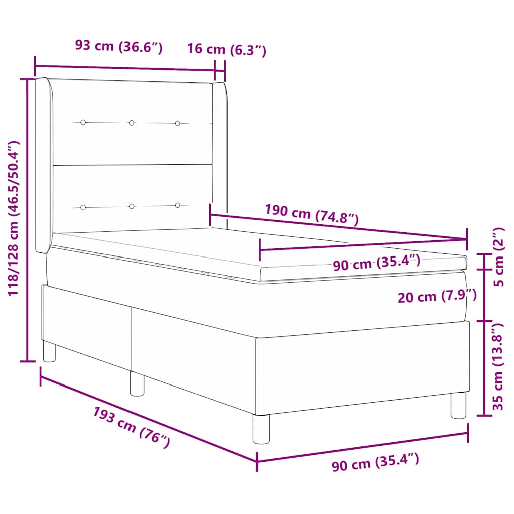 vidaXL Κρεβάτι με ελατήρια με κεφαλάρι Taupe 90 x 190 cm ύφασμα