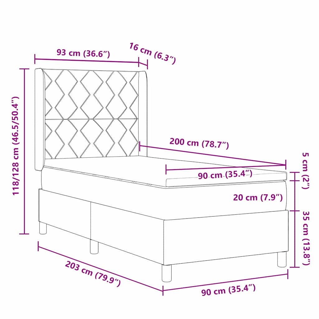 vidaXL Κρεβάτι με ελατήρια με κεφαλάρι Μπλε 90 x 200 cm ύφασμα