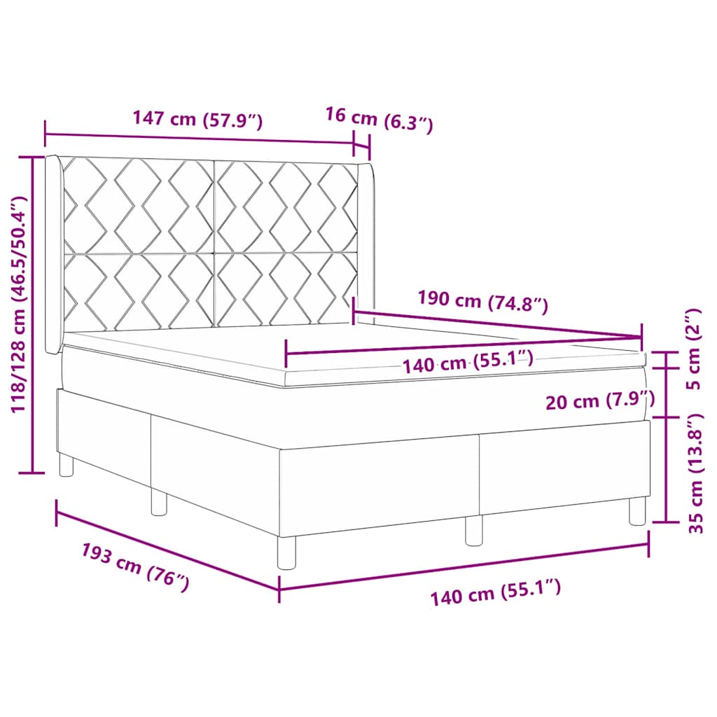 vidaXL Κρεβάτι με ελατήρια με κεφαλάρι Taupe 140 x 190 cm ύφασμα