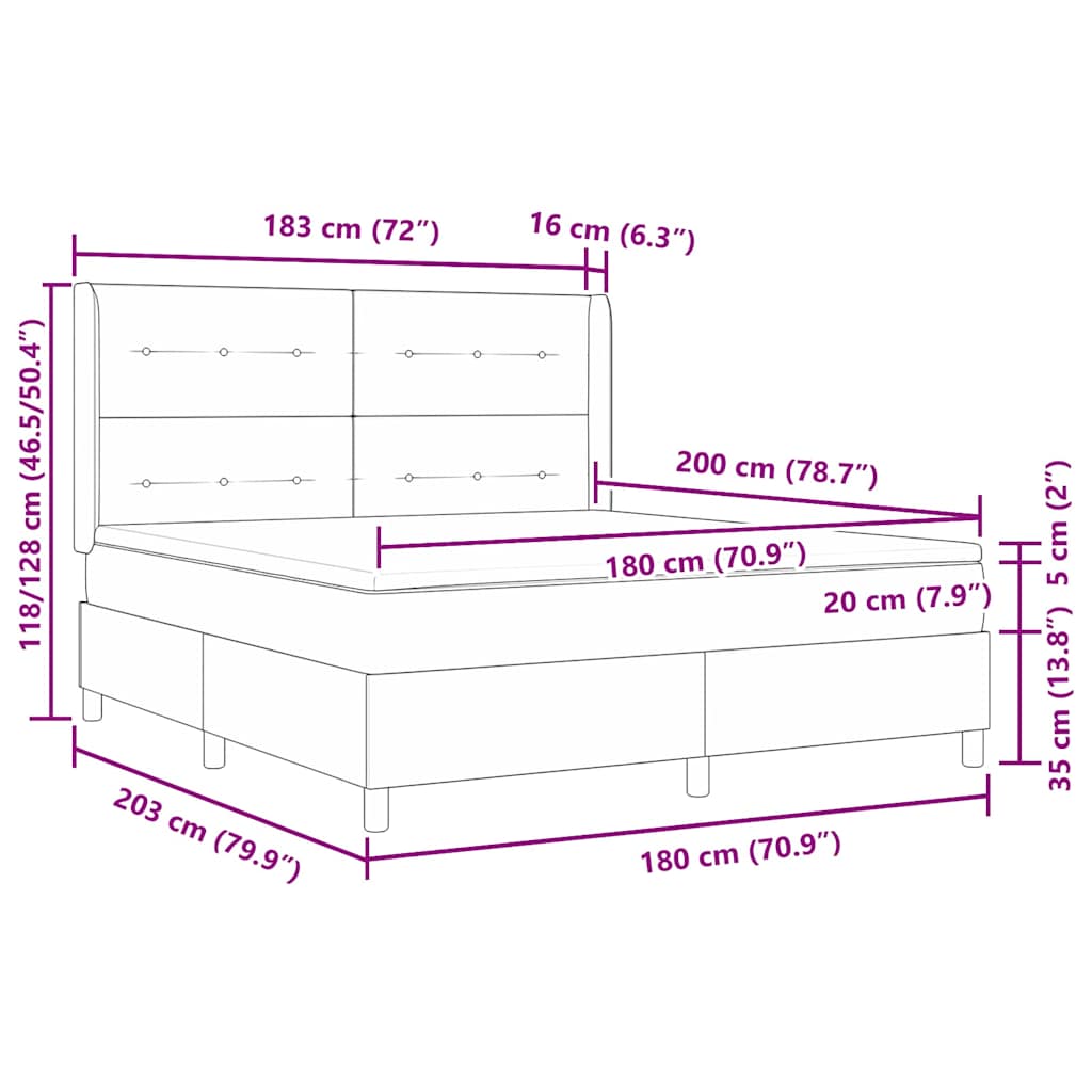 vidaXL Κρεβάτι με ελατήρια Σκούρο Γκρι 180 x 200 cm Βελούδο