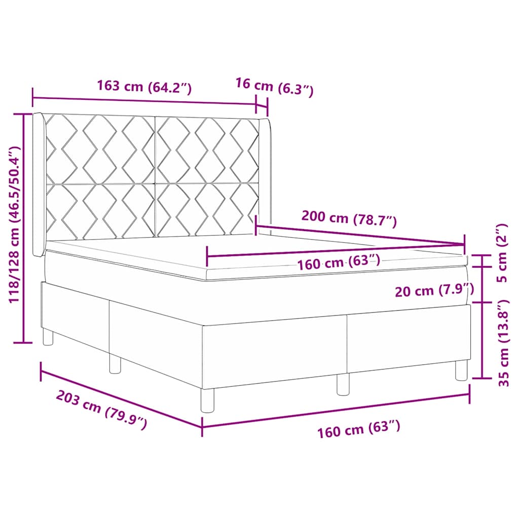 vidaXL Κρεβάτι με ελατήρια με κεφαλάρι Ροζ 160 x 200 cm Βελούδο
