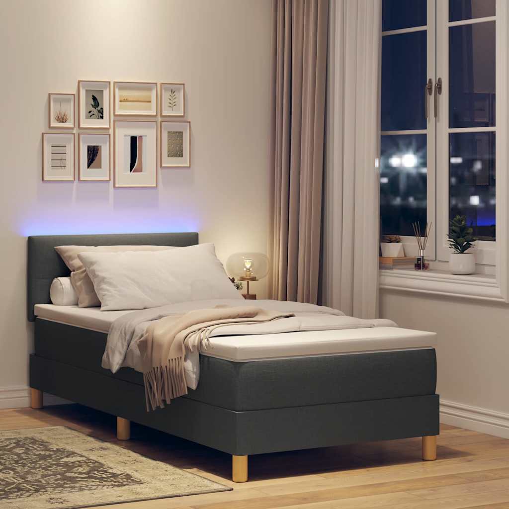 vidaXL LED Κρεβάτι με βάθρο με κεφαλάρι Σκούρο Γκρι 90 x 190 cm ύφασμα