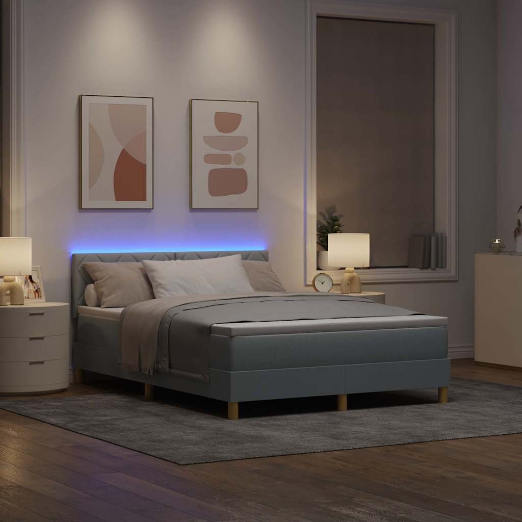 vidaXL LED Κρεβάτι με βάθρο Ανοιχτό γκρι 160 x 200 cm ύφασμα