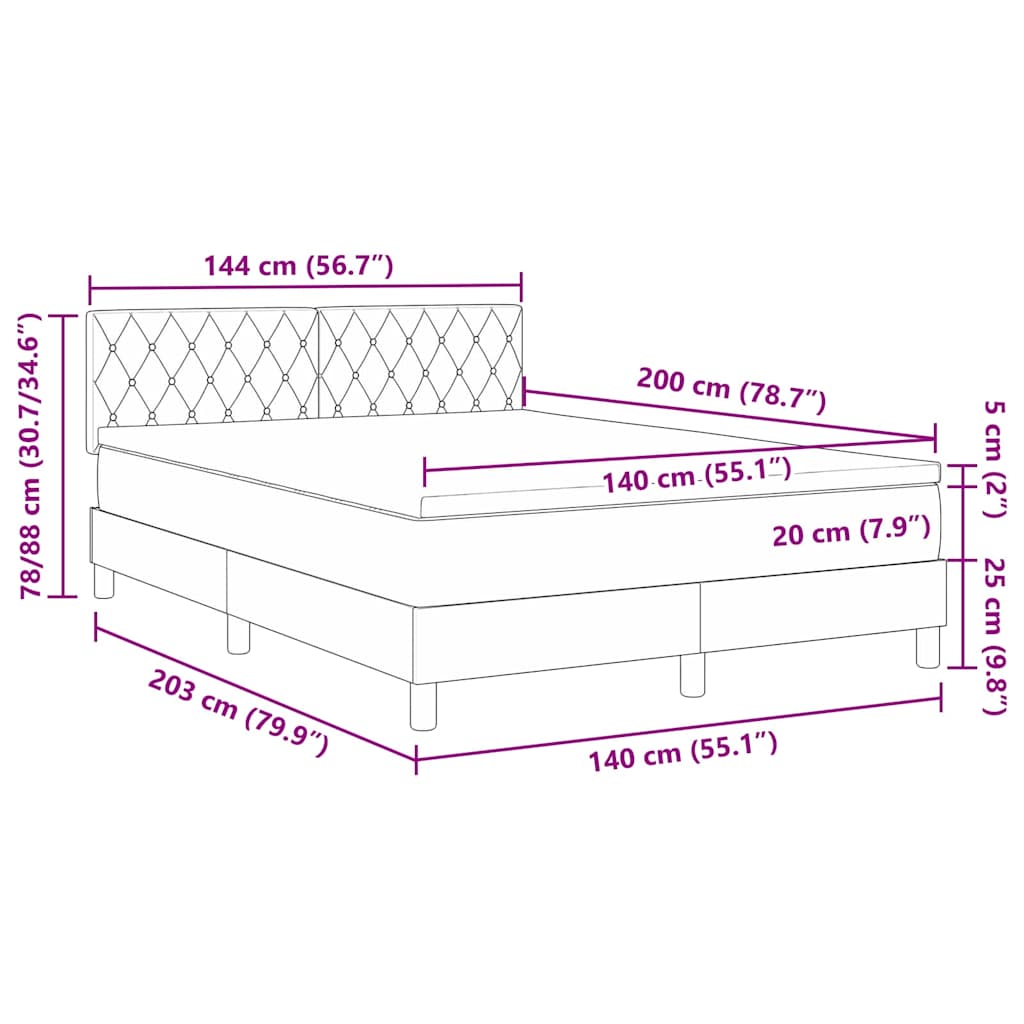 vidaXL LED Κρεβάτι με βάθρο Σκούρο Πράσινο 140 x 200 cm Βελούδο