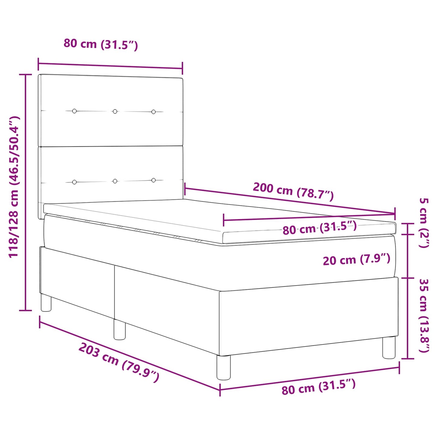 vidaXL Κρεβάτι με ελατήρια με κεφαλάρι Taupe 80 x 200 cm ύφασμα