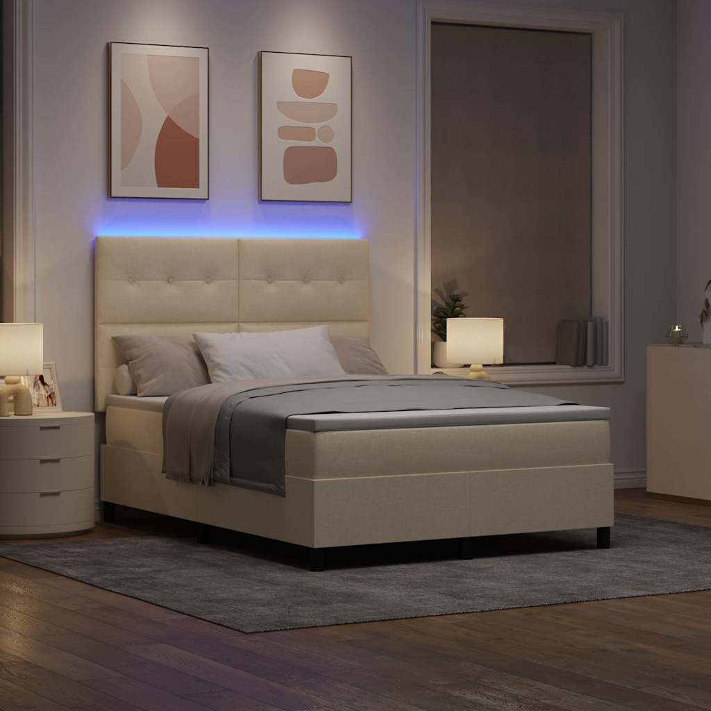 vidaXL Κρεβάτι με ελατήρια με κεφαλάρι Κρεμ 140 x 190 cm ύφασμα
