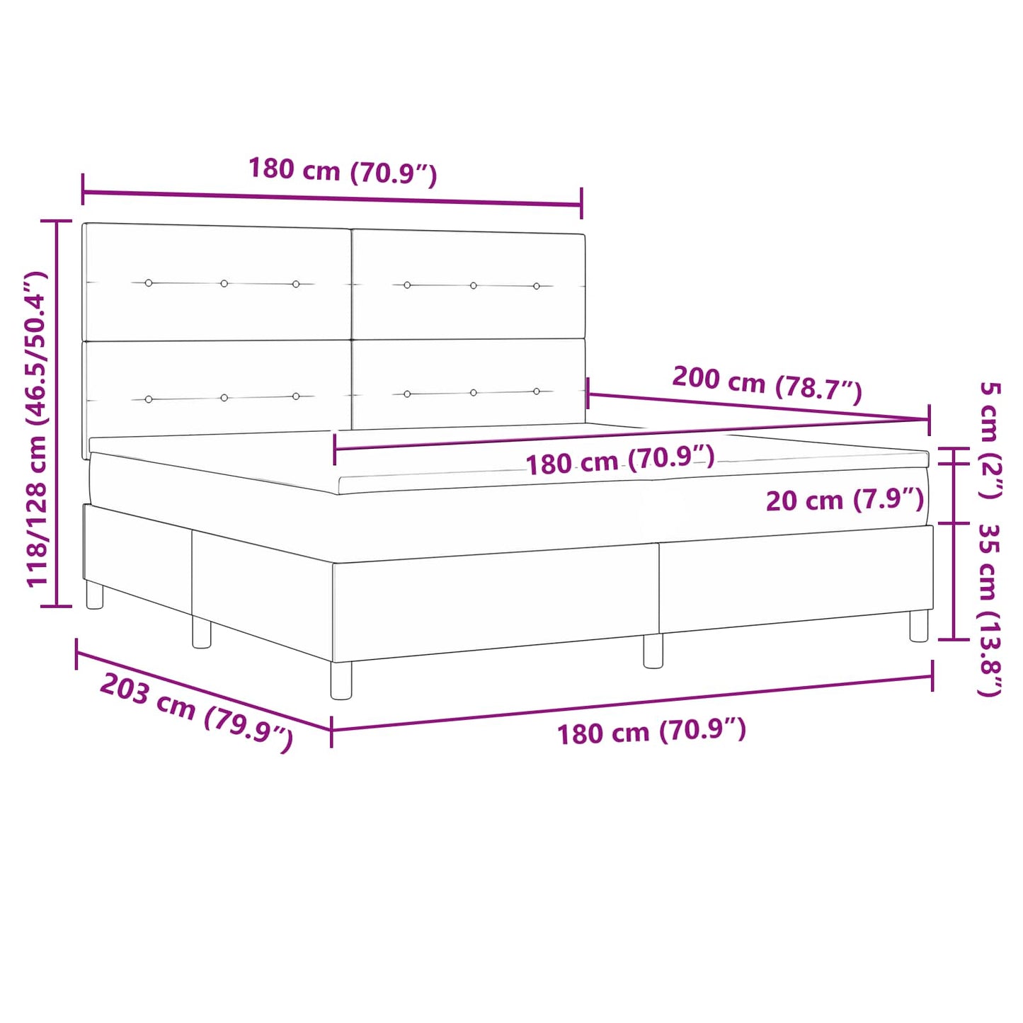 vidaXL Κρεβάτι με ελατήρια με κεφαλάρι Μπλε 180 x 200 cm ύφασμα