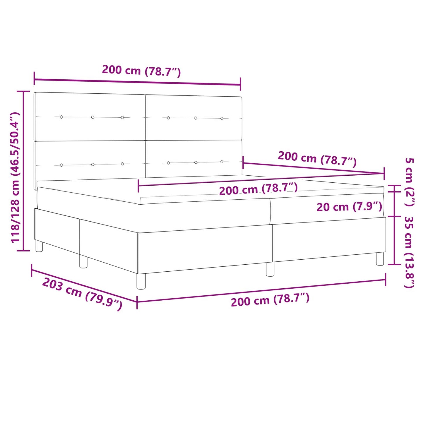 vidaXL Κρεβάτι με ελατήρια με κεφαλάρι Μαύρο 200 x 200 cm ύφασμα