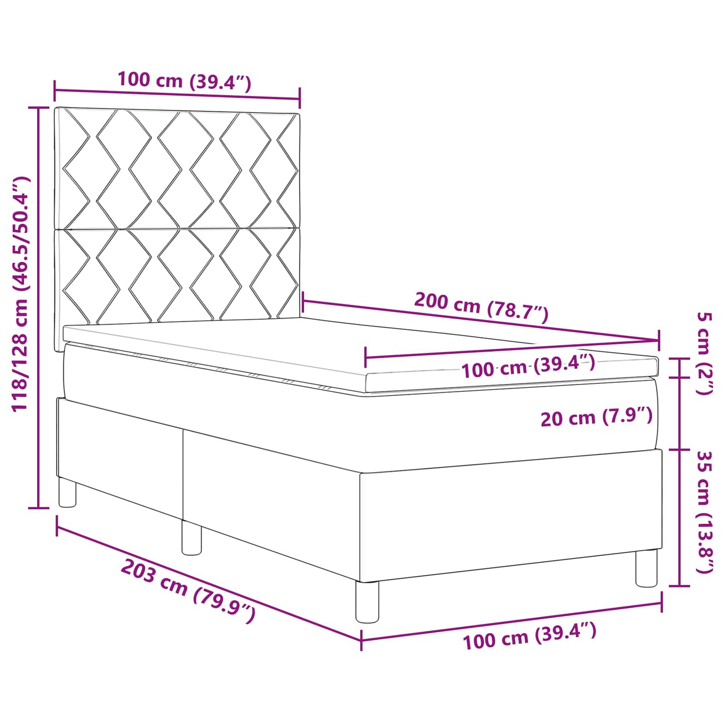 vidaXL Κρεβάτι με ελατήρια με κεφαλάρι Μπλε 100 x 200 cm ύφασμα