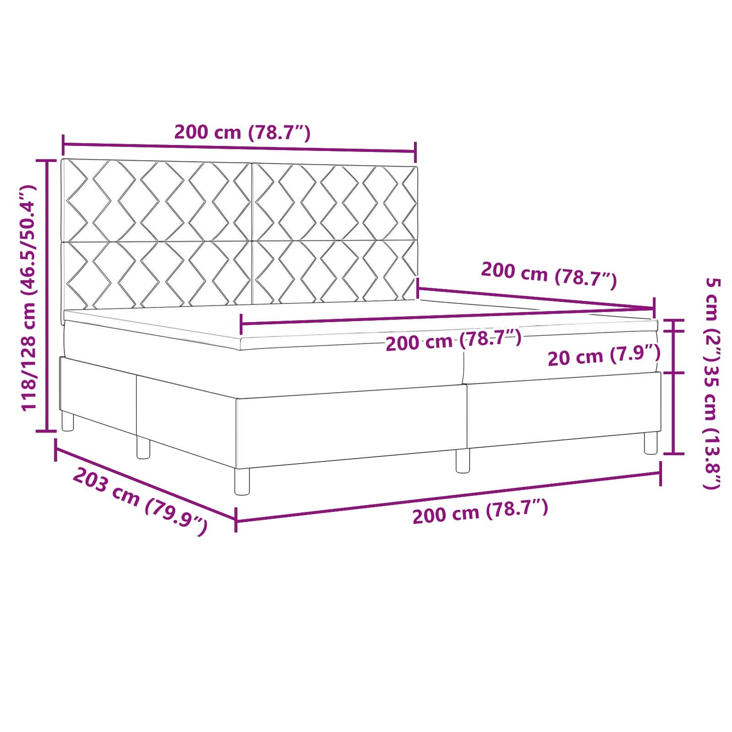 vidaXL Κρεβάτι με ελατήρια με στρώμα με led Μαύρο 200 x 200 cm ύφασμα