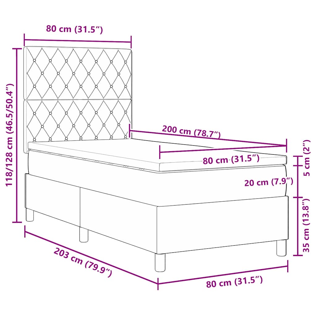 vidaXL LED Κρεβάτι με βάθρο με στρώμα Ανοιχτό γκρι 80 x 200 cm ύφασμα