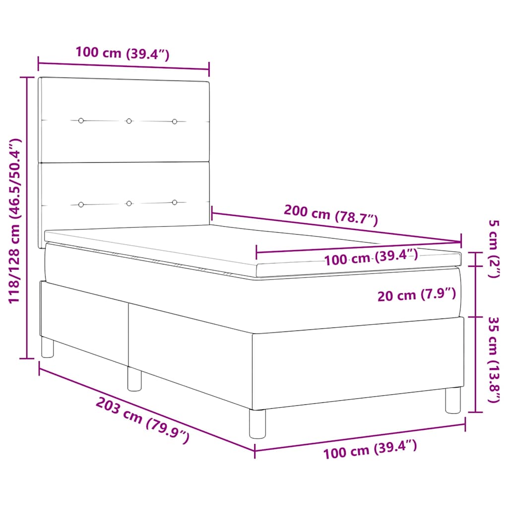 vidaXL LED Κρεβάτι με βάθρο Σκούρο Μπλε 100 x 200 cm Βελούδο