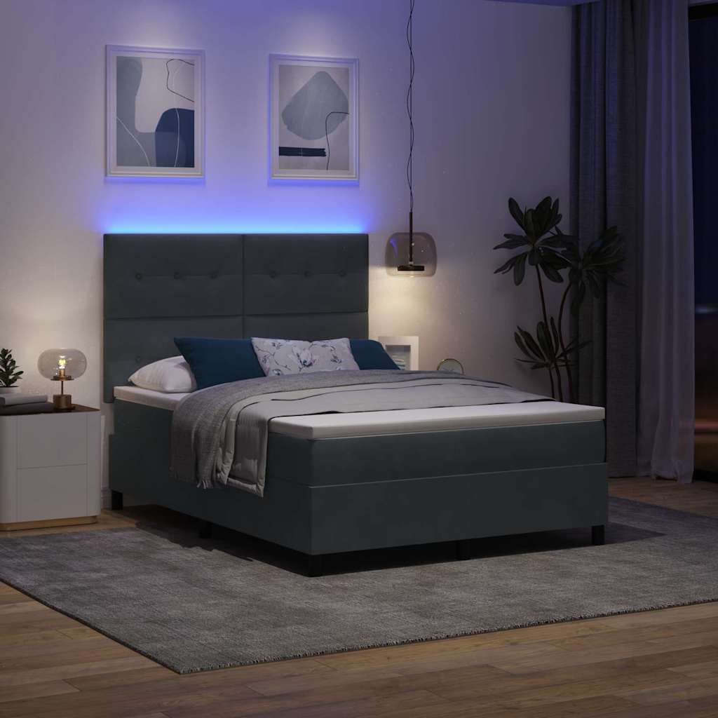 vidaXL LED Κρεβάτι με βάθρο Σκούρο Γκρι 140 x 190 cm Βελούδο