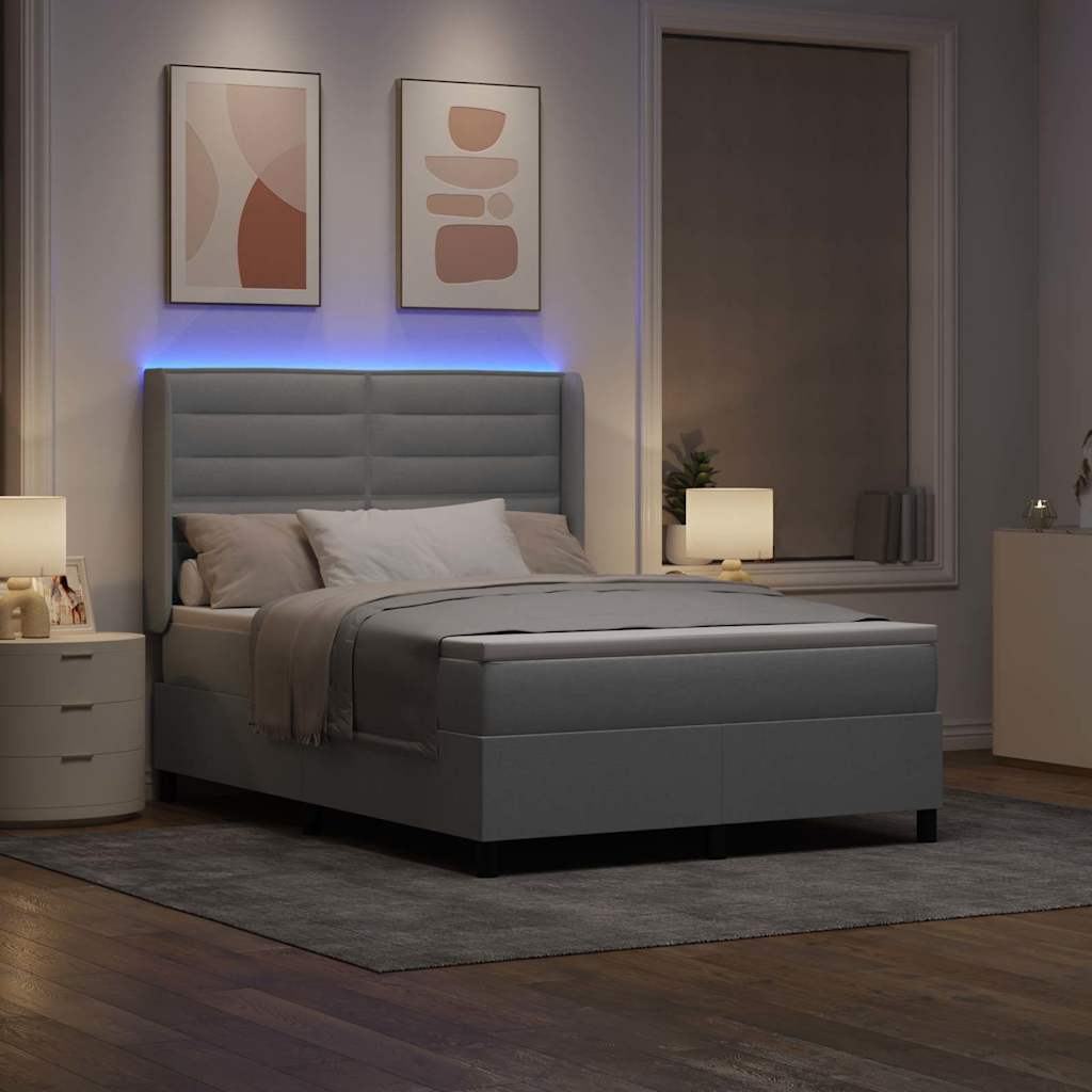 vidaXL LED Κρεβάτι με βάθρο με στρώμα Ανοιχτό γκρι 140 x 200 cm ύφασμα