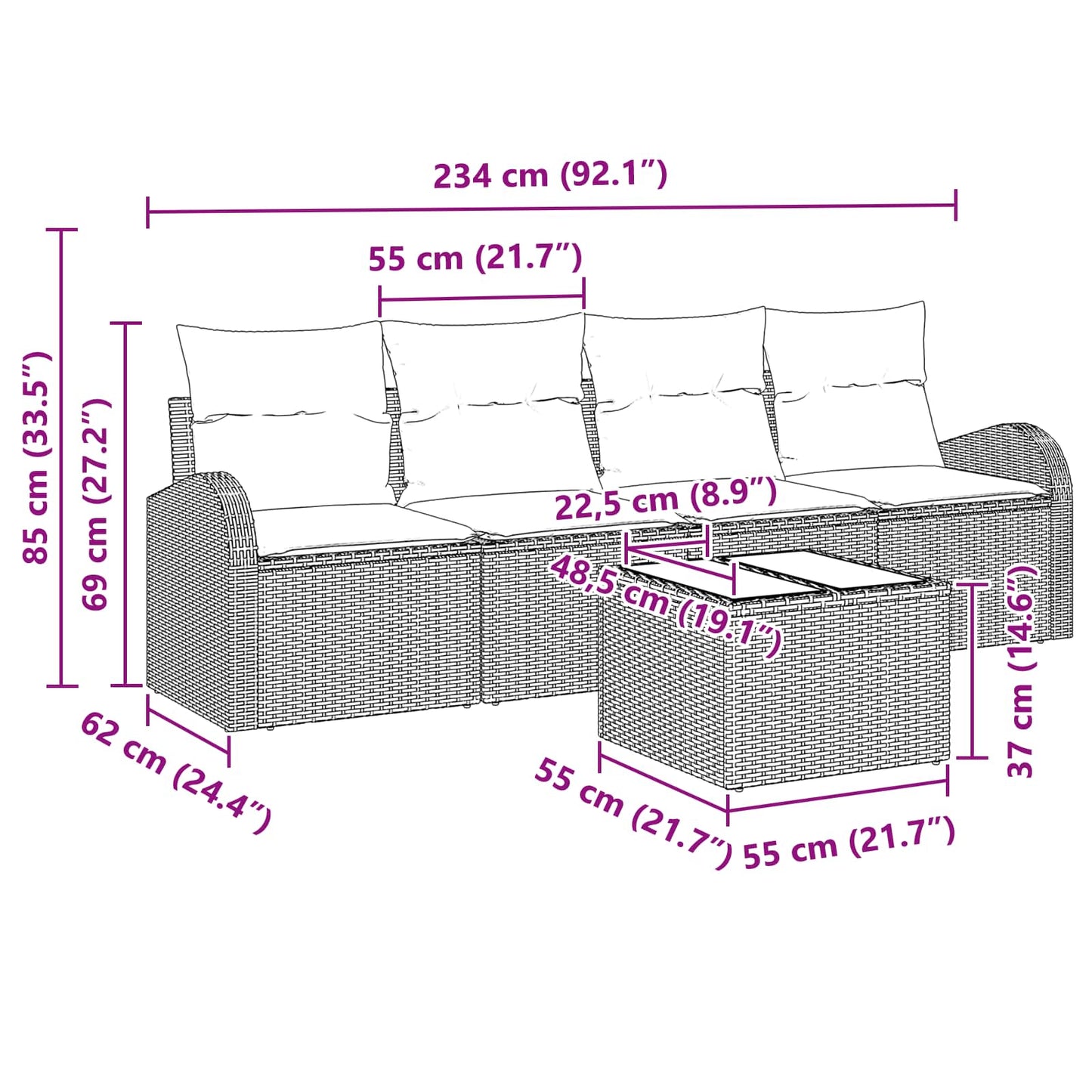 vidaXL Σετ Καναπέ Κήπου 5 pcs 4-Seater Καφέ και Κρεμ συνθετικό ρατάν