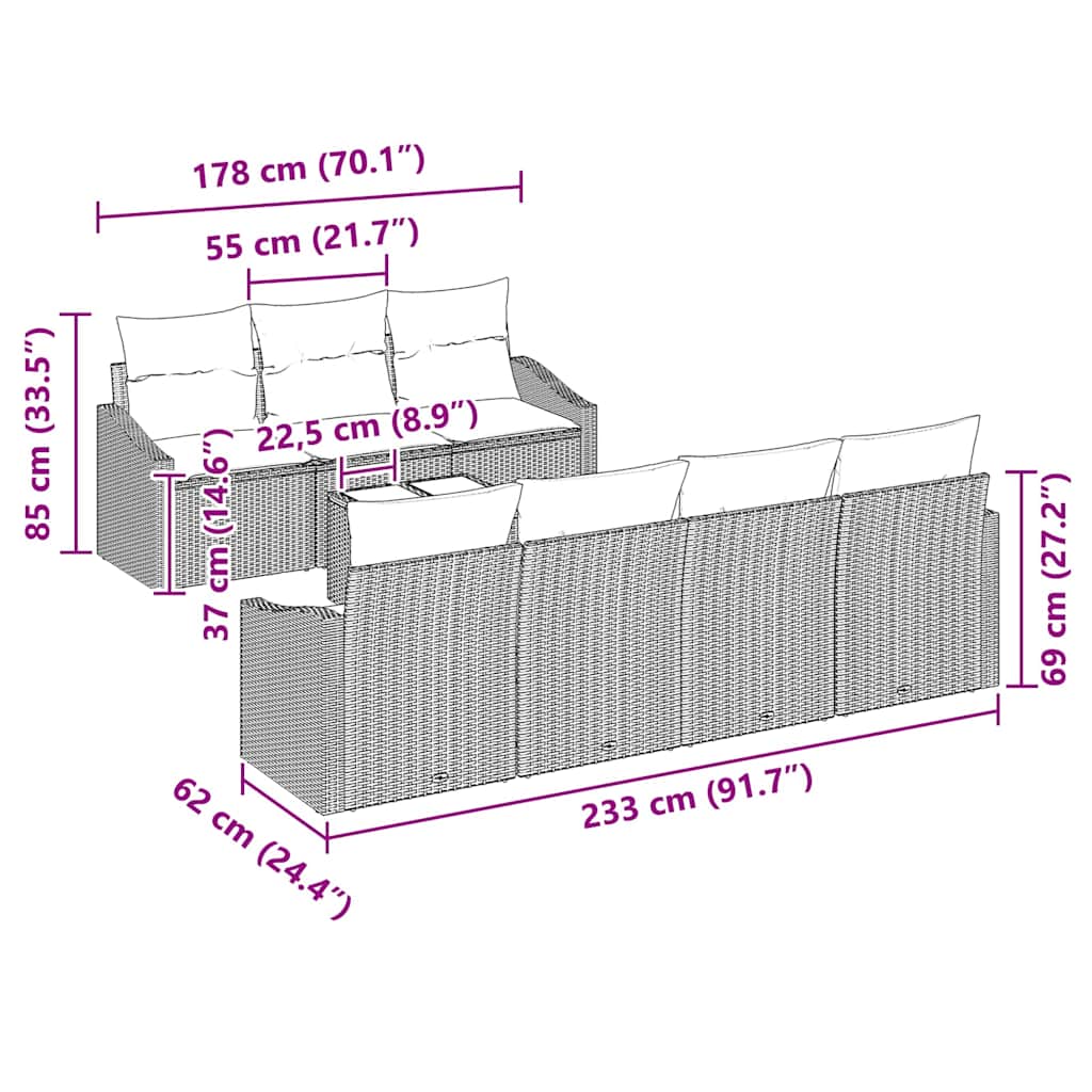 vidaXL Σετ Καναπέ με μαξιλάρι 8 pcs Καφέ και Κρέμα συνθετικό ρατάν