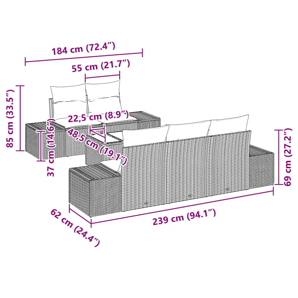 vidaXL Σετ Καναπέ Κήπου 6 pcs Μπεζ και Γκρι 55 x 55 x 37 εκ