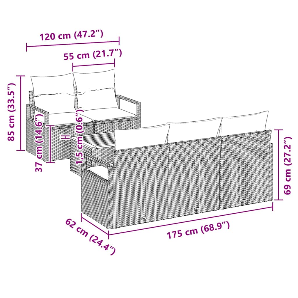 vidaXL Σετ Καναπέ Κήπου 6 pcs Μαύρο Τυπικό Πολυ-ρακί, Χάλυβας