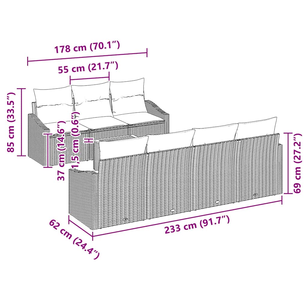 vidaXL Σετ Καναπέ Κήπου 8 pcs Μπεζ και λευκό