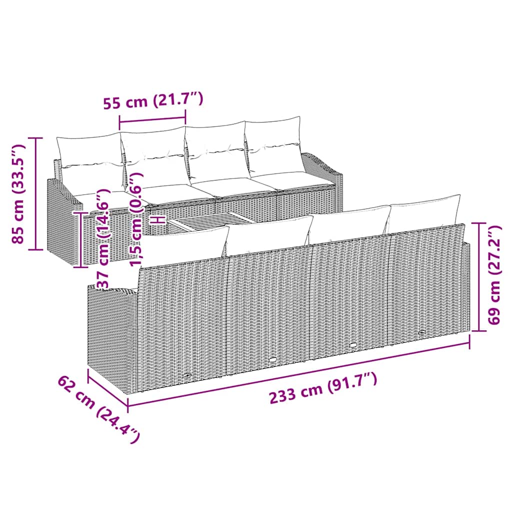 vidaXL Σετ Καναπέ Κήπου 7 pcs Μαύρο