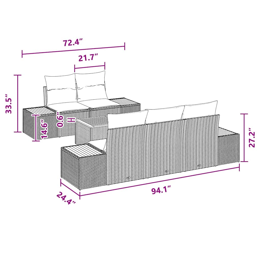 vidaXL 6 κομμάτι Καναπές Κήπου με Μαξιλάρια Μαύρο Πολυ Ρατάν