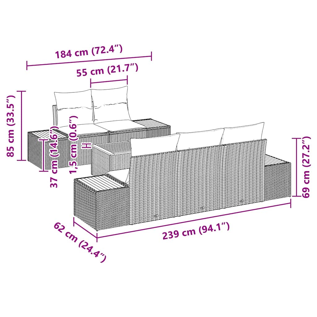 vidaXL Σετ Σαλονιού Κήπου 6 κομματιών με Μαξιλάρια Μπεζ Ρατάν Ακακία