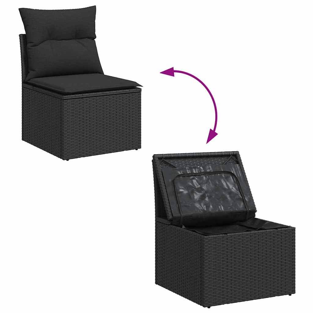 vidaXL Σετ 9 Τεμαχίων Καναπέ Κήπου με Μαξιλάρια Μαύρο Πολυ Ρατάν
