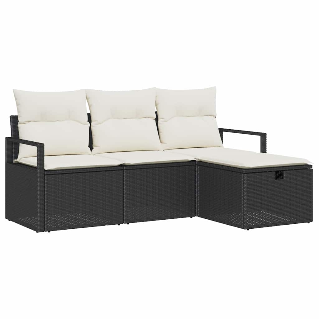 vidaXL Σετ Καναπέ με μαξιλάρι 4 pcs Μαύρο και Κρέμα συνθετικό ρατάν