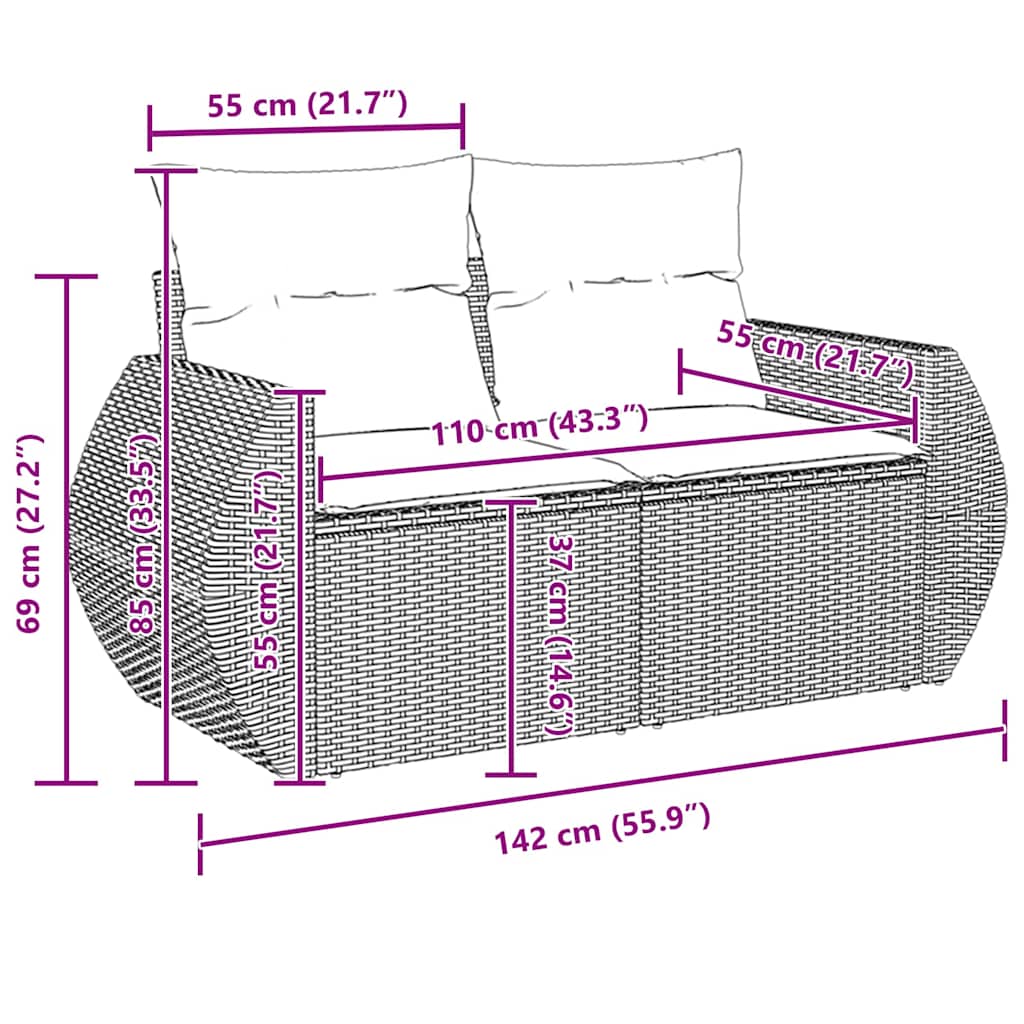 vidaXL Σετ Καναπέ Κήπου με μαξιλάρι 9 pcs Μπεζ συνθετικό ρατάν