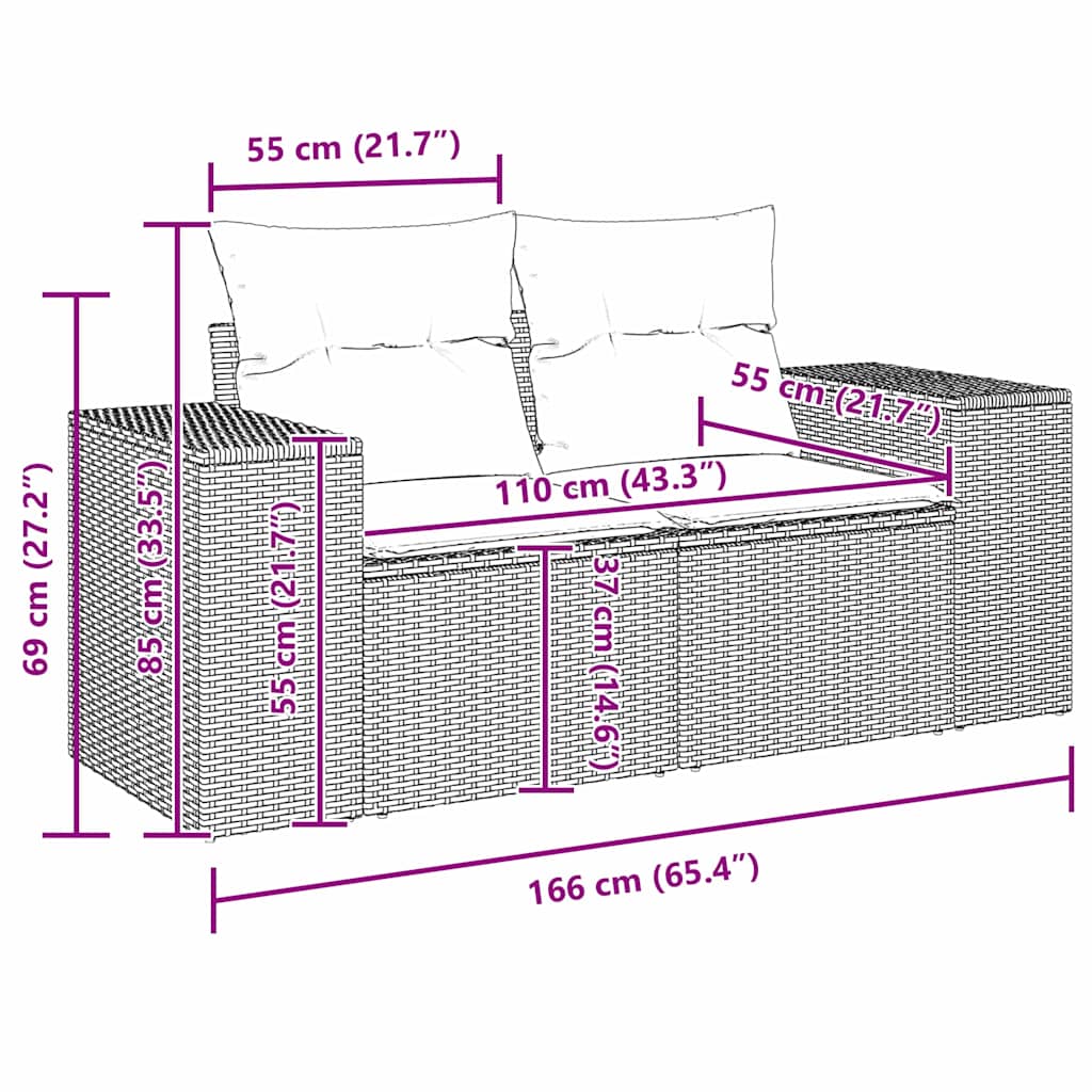 vidaXL Σετ Καναπέ Κήπου με μαξιλάρι 14 pcs Γκρι συνθετικό ρατάν