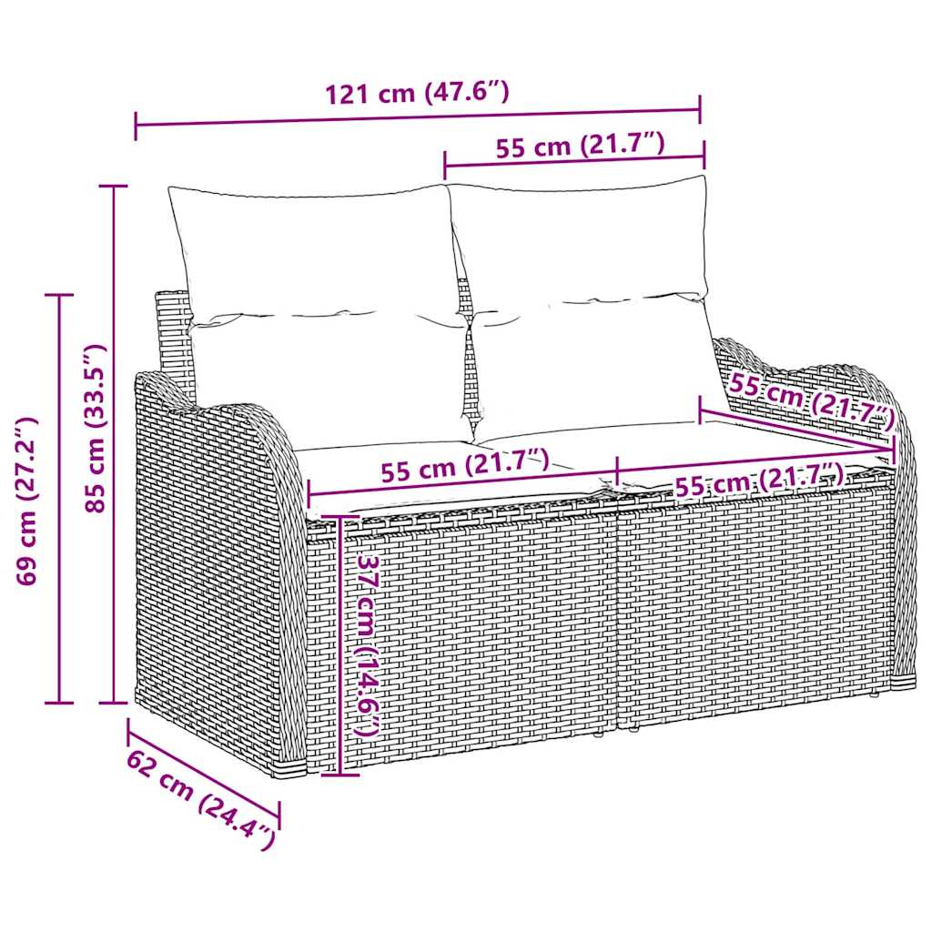 vidaXL Σετ Καναπέ Κήπου 8 pcs Μαύρο συνθετικό ρατάν