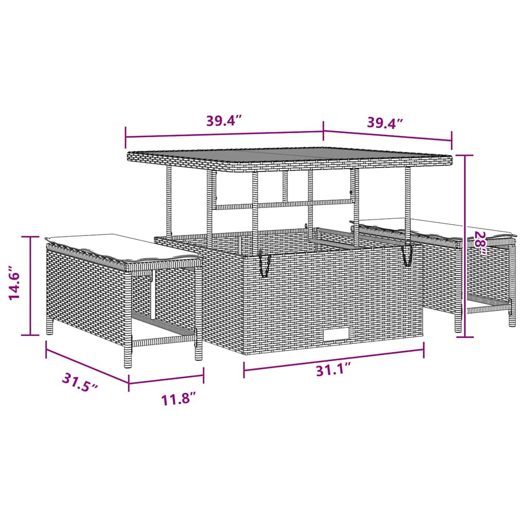 vidaXL Σετ Καναπέ Κήπου με μαξιλάρι 11 pcs Μαύρο 100 x 100 x 71 cm