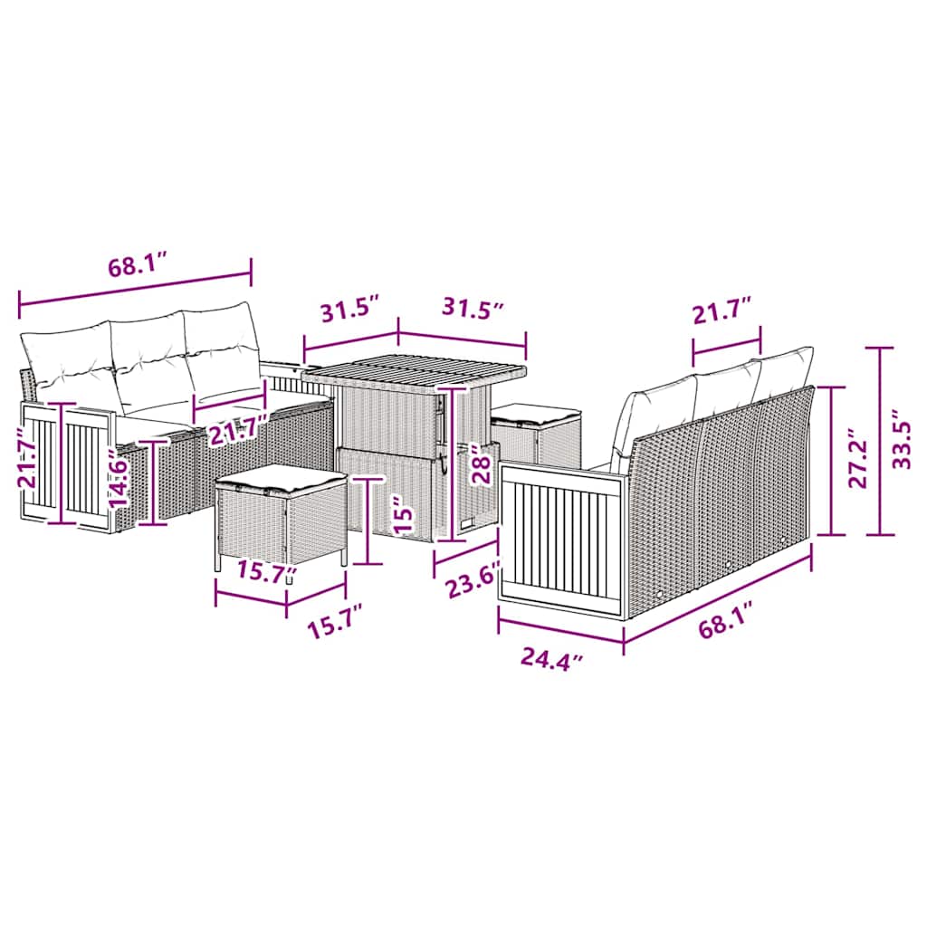 σετ καναπέ 9 τεμαχίων με μαξιλάρια μαύρο πολυ ρατάν ακακία