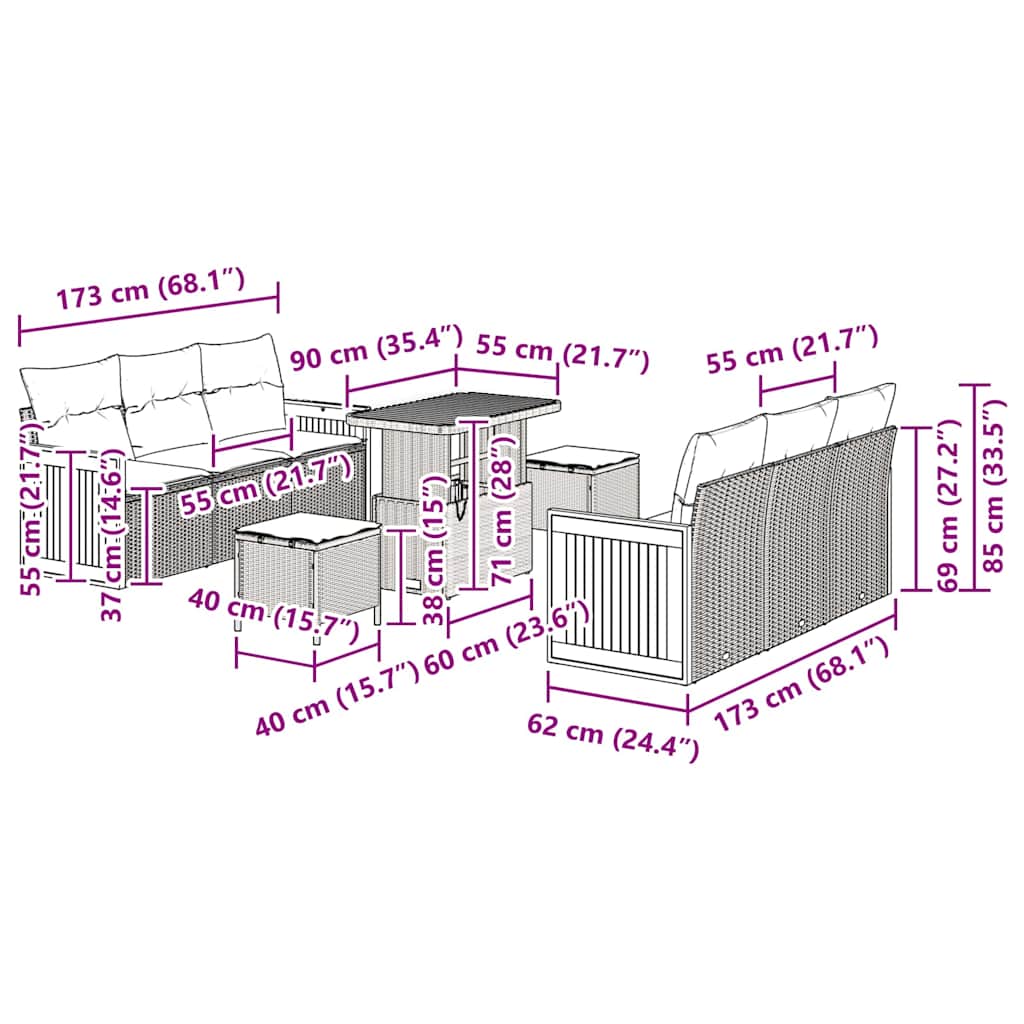 vidaXL 9 Κομμάτια Σαλονιού Κήπου με Μαξιλάρια σε Μπεζ Ρατάν και Ακακία