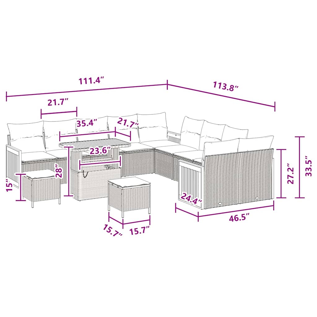 Σετ καναπέ 13 τεμαχίων κήπου με μαξιλάρια Μαύρο Πολυ Ράταν Ακακία