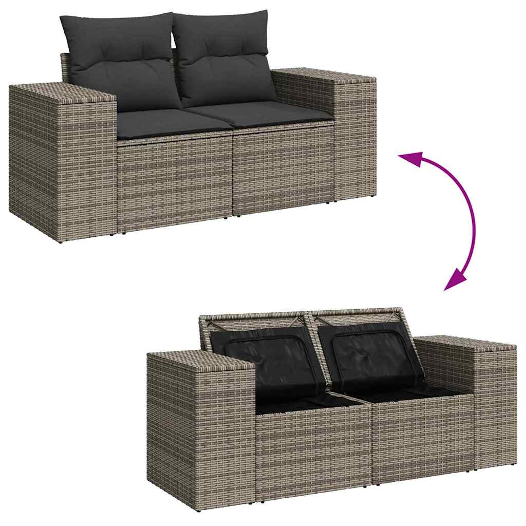 vidaXL Σετ Καναπέ Κήπου με μαξιλάρι Γκρι 221 x 204 x 85 εκ Πολυ Ρατάν