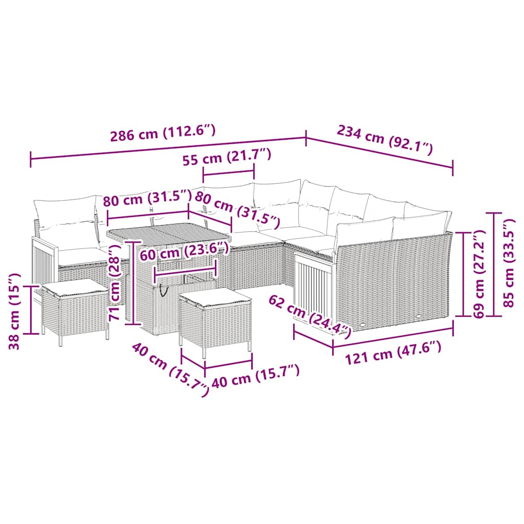 vidaXL Σετ Καναπέ Κήπου 12 pcs Μπεζ και Κρέμα 80 x 80 x 71 cm