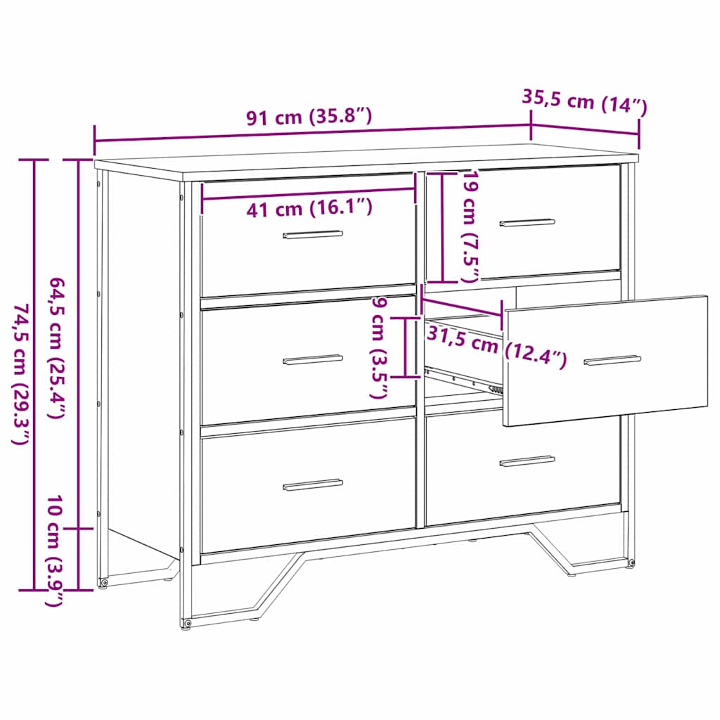 vidaXL Κομοδίνο Μαύρης Βελανιδιάς 91x35.5x74.5 εκ Επεξεργασμένο Ξύλο