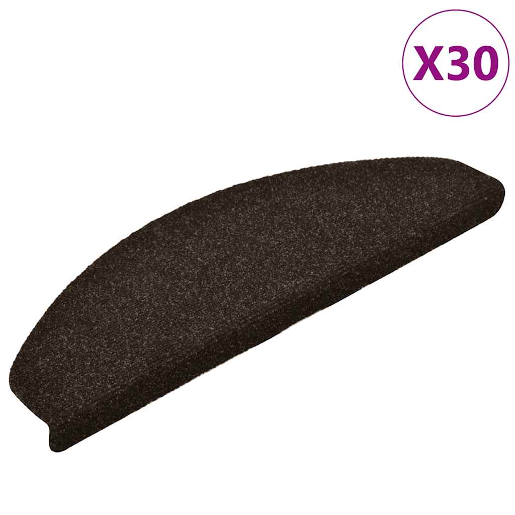 vidaXL Πατάκια Σκαλιών Αυτοκόλλητα 30 τεμ. 65x21x4 εκ. Σκούρο Καφέ Ημίστρογγυλά Μεγάλα