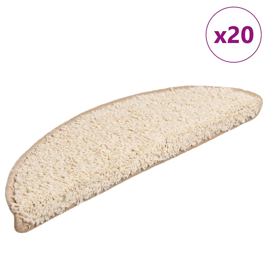 vidaXL Πατάκια Σκαλιών 20 τεμ. Κρεμ Ημίστρογγυλά 56x17x3 εκ.