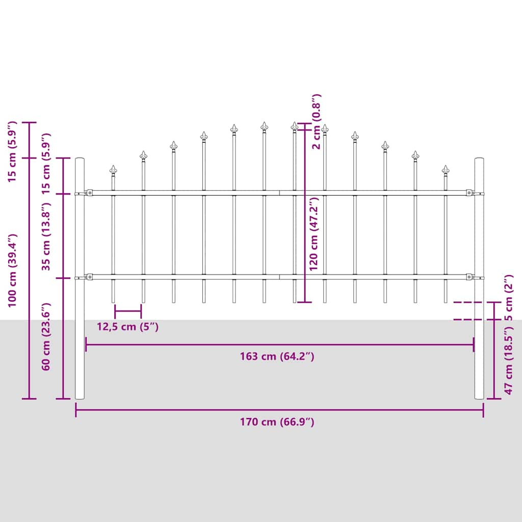 vidaXL Φράχτης Κήπου με Τόξο Γκρί 11,9x0,75 μ Χάλυβας