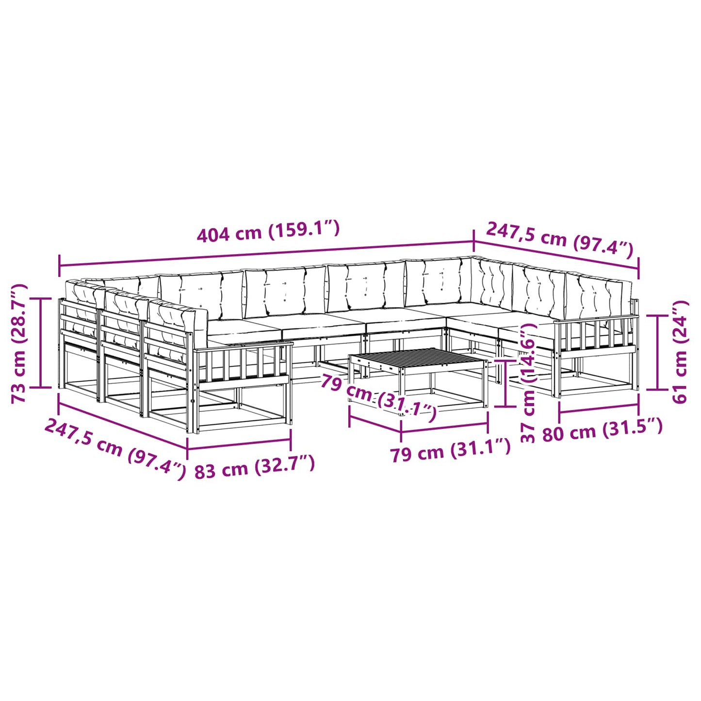vidaXL Σειρά Καναπέ Εξωτερικού με μαξιλάρι 10 pcs Φυσικό και Ανθρακί