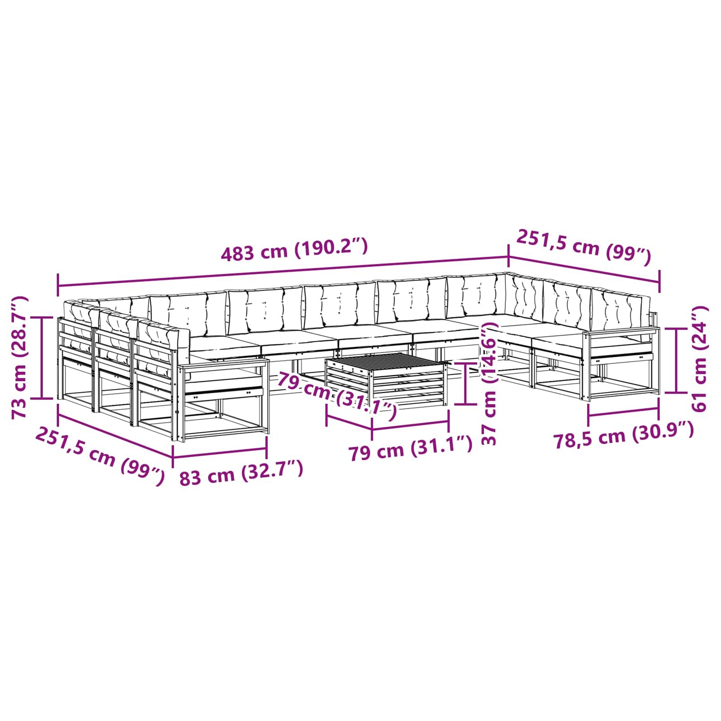 vidaXL Σειρά Καναπέ Εξωτερικού με μαξιλάρι 11 pcs Φυσικό και Κρέμα