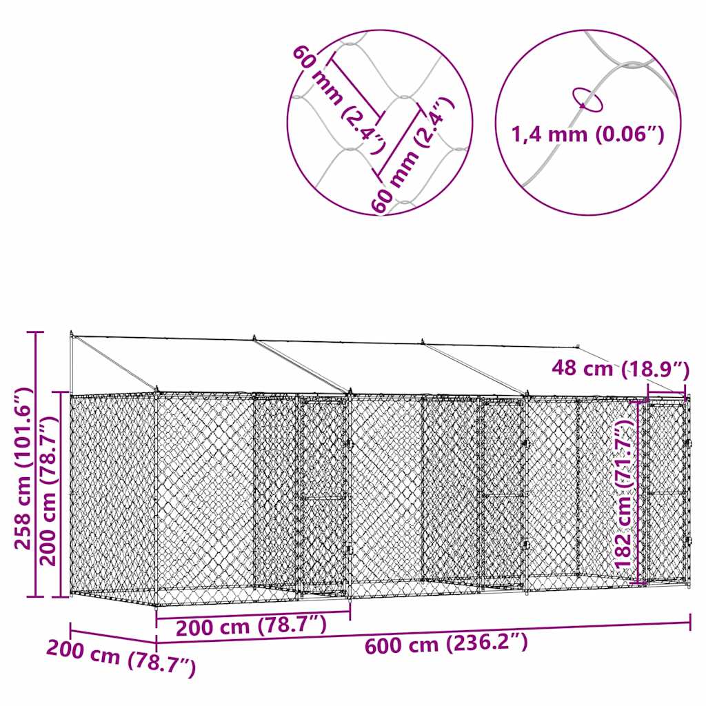 Κλουβί σκύλου Ασημί 600 x 200 x 256 εκ. Επικαλυμμένος Χάλυβας