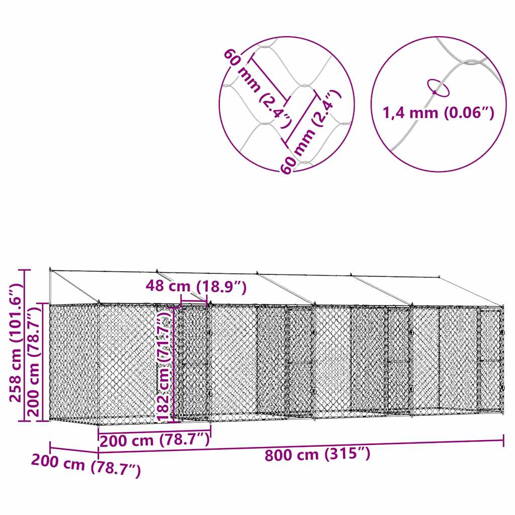 Κλουβί σκύλου Ασημί 800 x 200 x 256 εκ. Επικαλυμμένος Χάλυβας