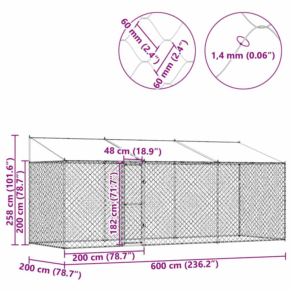 Κλουβί σκύλου Ασημί 600 x 200 x 256 εκ. Επικαλυμμένος Χάλυβας