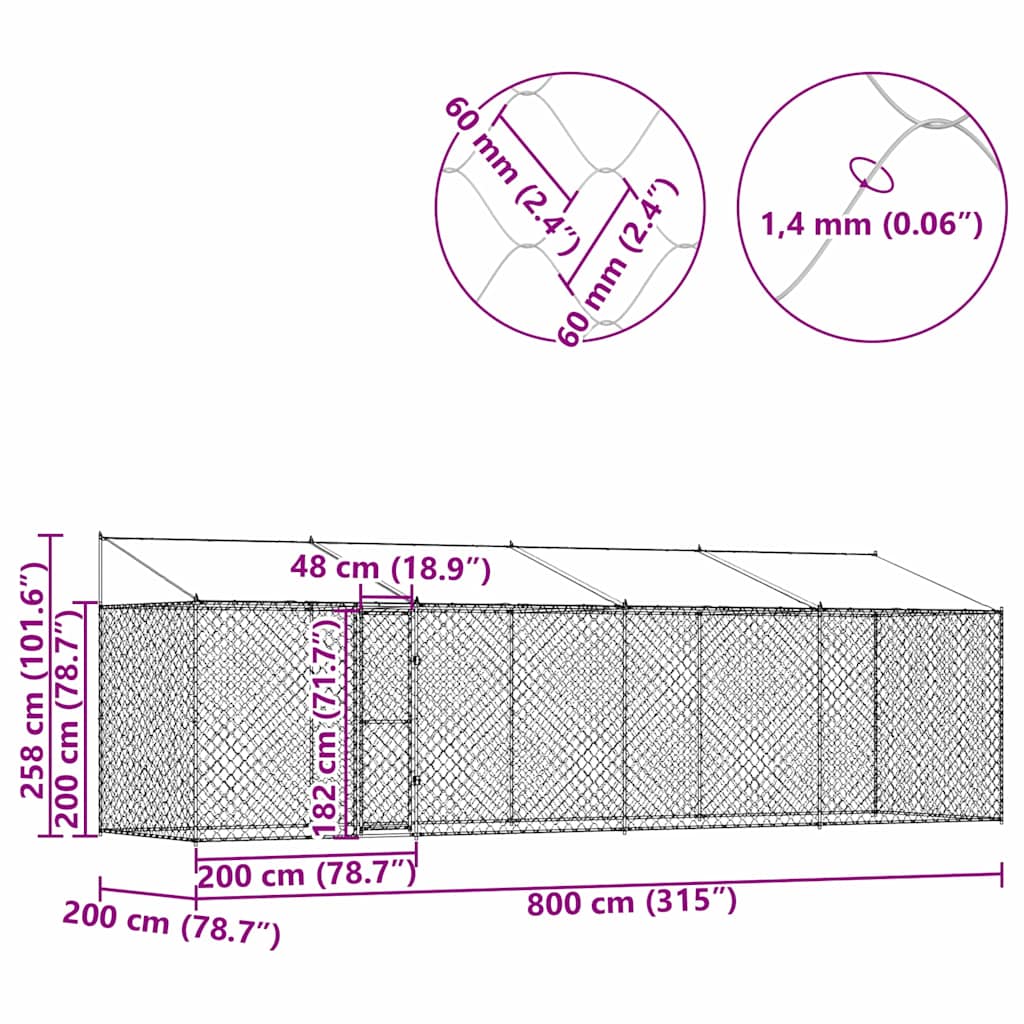Κλουβί σκύλου Ασημί 800 x 200 x 256 εκ. Επικαλυμμένος Χάλυβας