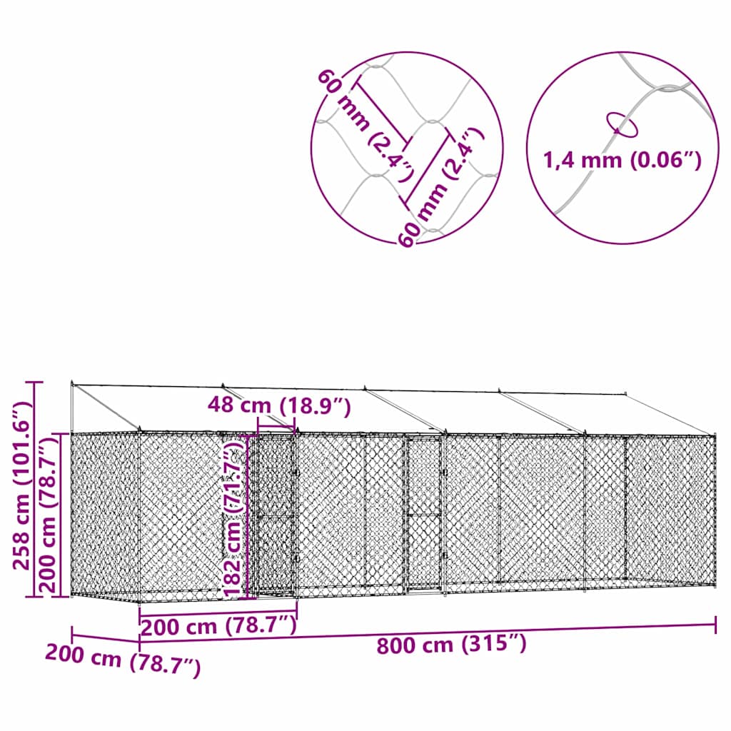 Κλουβί σκύλου Ασημί 800 x 200 x 256 εκ. Επικαλυμμένος Χάλυβας